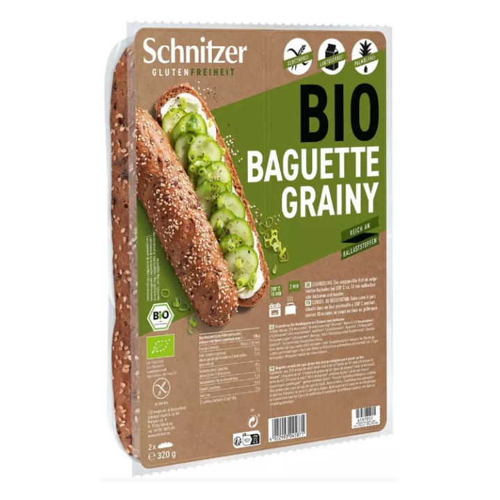 Baguettes graines GRAINY sans gluten X2 BIO - SCHNITZER (320g) cpam 1.44e