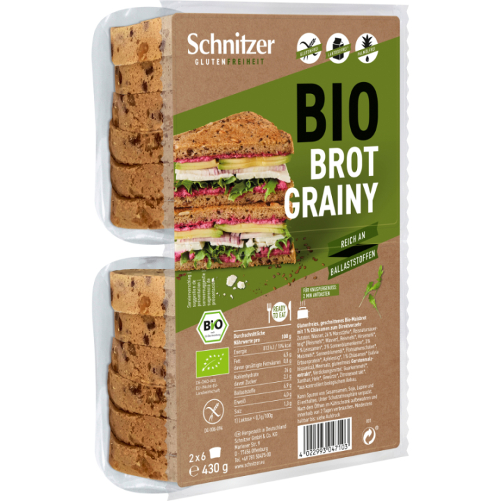 Pain de mie graines GRAINY sans gluten BIO - SCHNITZER (400g) cpam 1.92e