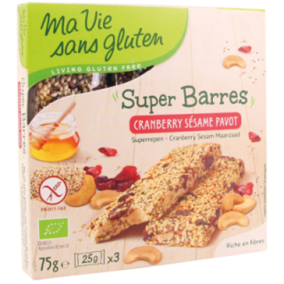 Barres sesame-cranberry-pavot sans gluten BIO - MA-VIE-SG (75g)