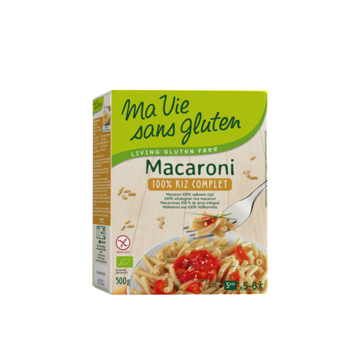 Macaroni riz-complet sans gluten BIO - MA-VIE-SG (500g) cpam 2.80e