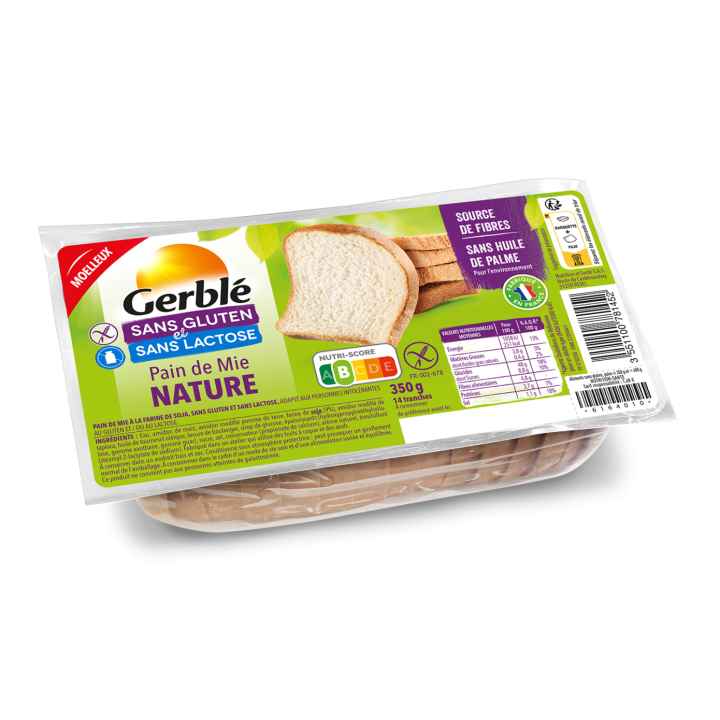 Pain de mie nature sans gluten - GERBLE (350g) cpam 1.68e