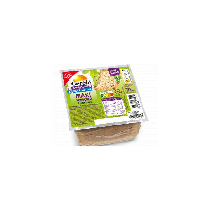 Pain de mie MAXI moelleux-graines sans gluten - GERBLE (350g) cpam 1.68e