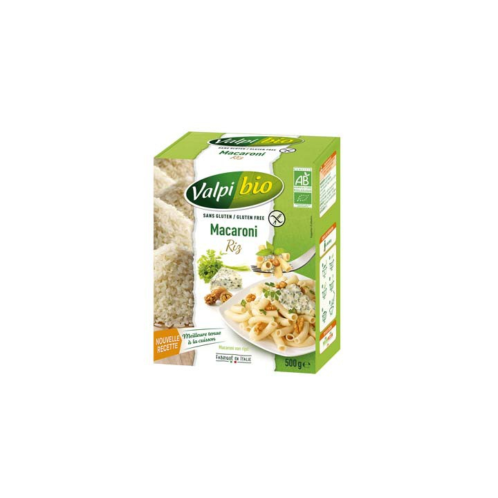 Macaroni riz-complet sans gluten BIO - VALPIBIO (500g) cpam 2.80e