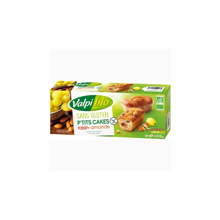 Mini-cakes amande-raisin sans gluten X6 BIO - VALPIBIO (210g) cpam 2.54e