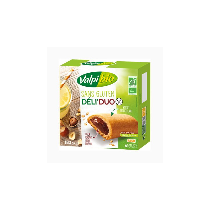 Biscuits coeur-fondant noisette-cacao sans gluten DELI-DUO X6 BIO - VALPIBIO (180g) cpam 2.23e