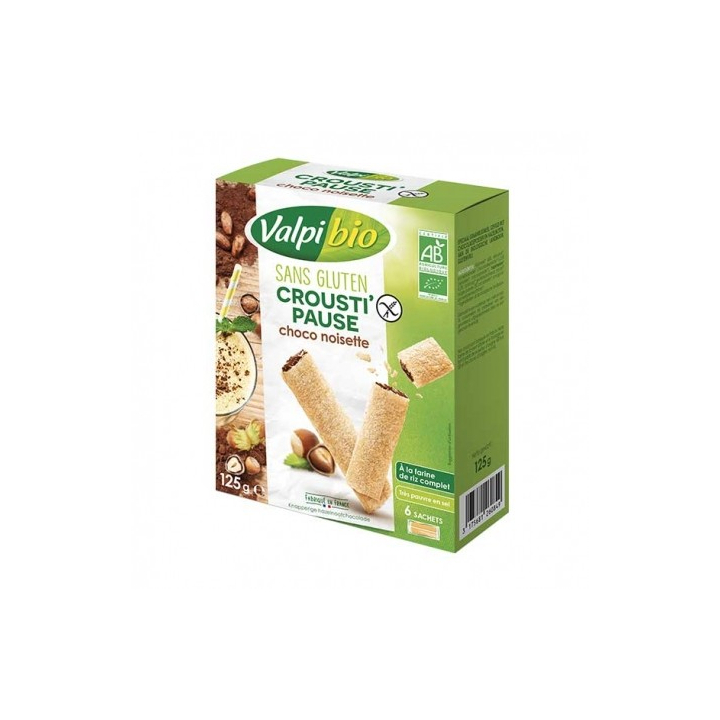 Biscuits fourres cacao-noisette sans gluten CROUSTI-PAUSE BIO - VALPIBIO (125g) cpam 1.59e