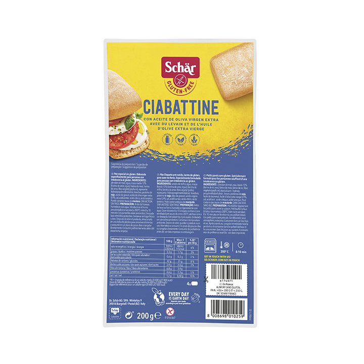 Ciabatta moelleux sans gluten X4 - SCHAR (200g) cpam 0.96e