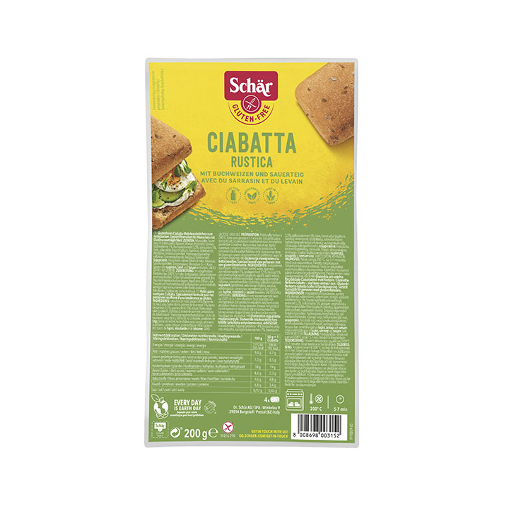Ciabatta moelleux cereales sans gluten X4 - SCHAR (200g) cpam 0.96e