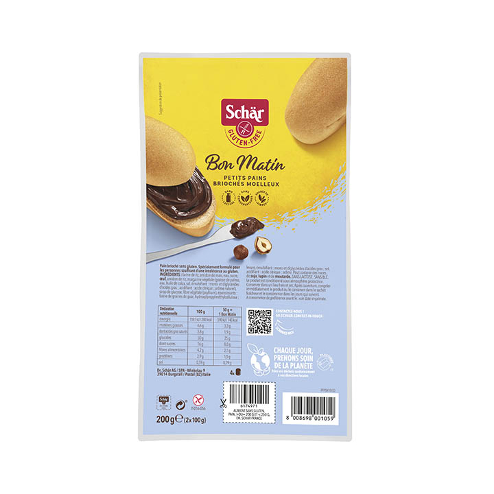 Pains brioches sans gluten X4 BON-MATIN - SCHAR (200g) cpam 0.96e